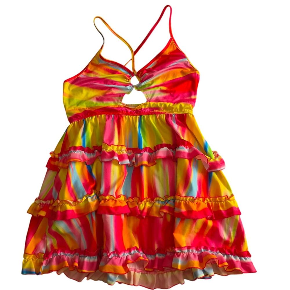 SHEIN Neon Tie-Dye Tiered Ruffle Mini Dress – Size XL